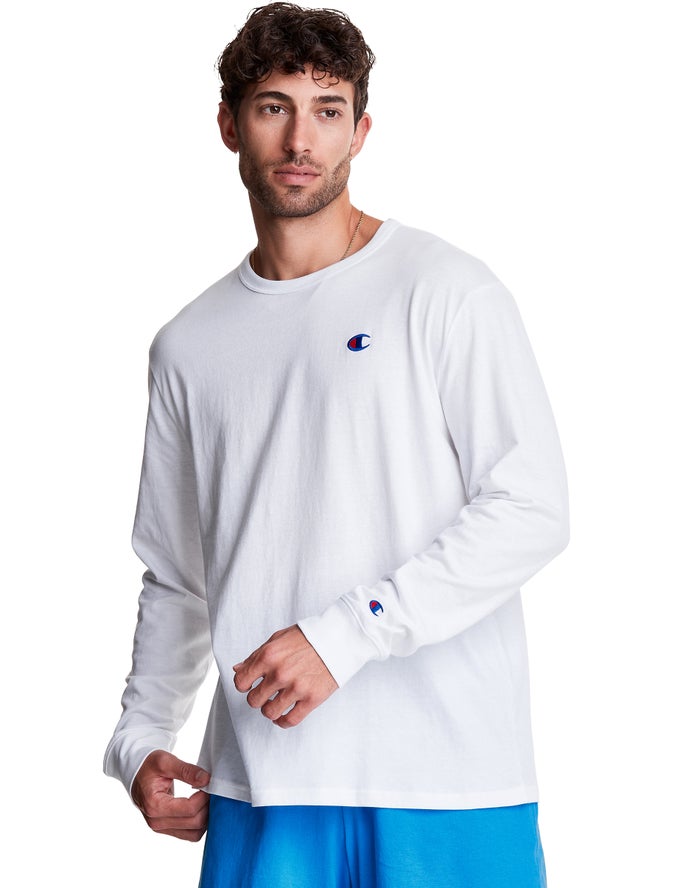 Camiseta Champion Hombre - Long-Sleeve Lightweight C Logo ( Blancas ) 0683175-QY